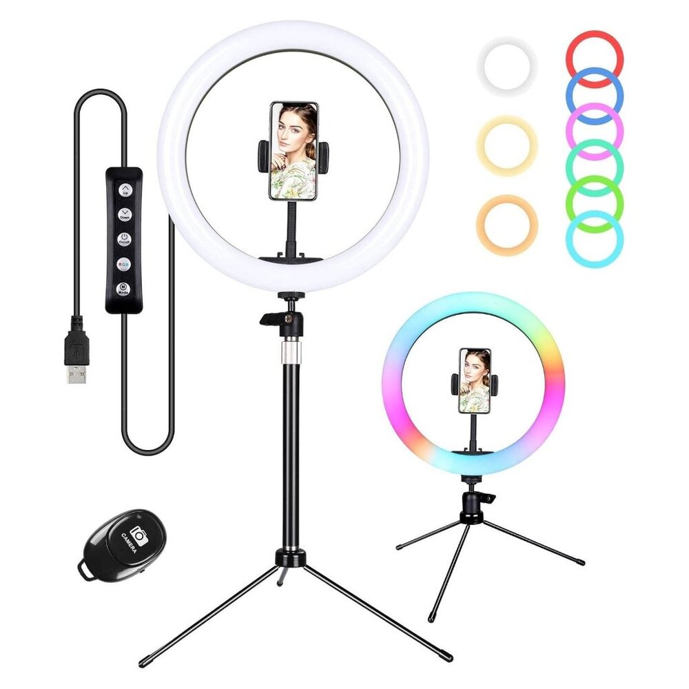New Zacro 10" RGB Selfie Ring Light with Stand and Phone Holder